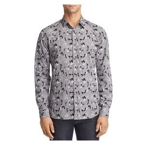 Noize Mens Black Camouflage Collared Button Down Shirt L